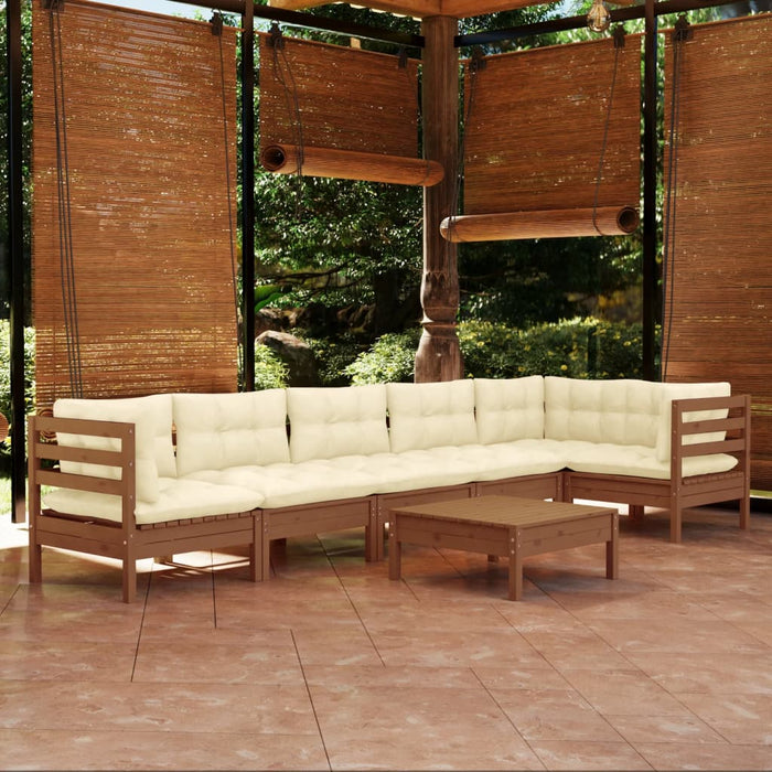 7-tlg. Garten-Lounge-Set mit Kissen Honigbraun Kiefernholz
