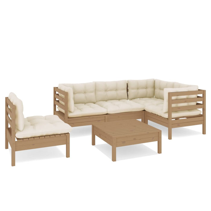 6-tlg. Garten-Lounge-Set mit Kissen Honigbraun Kiefernholz