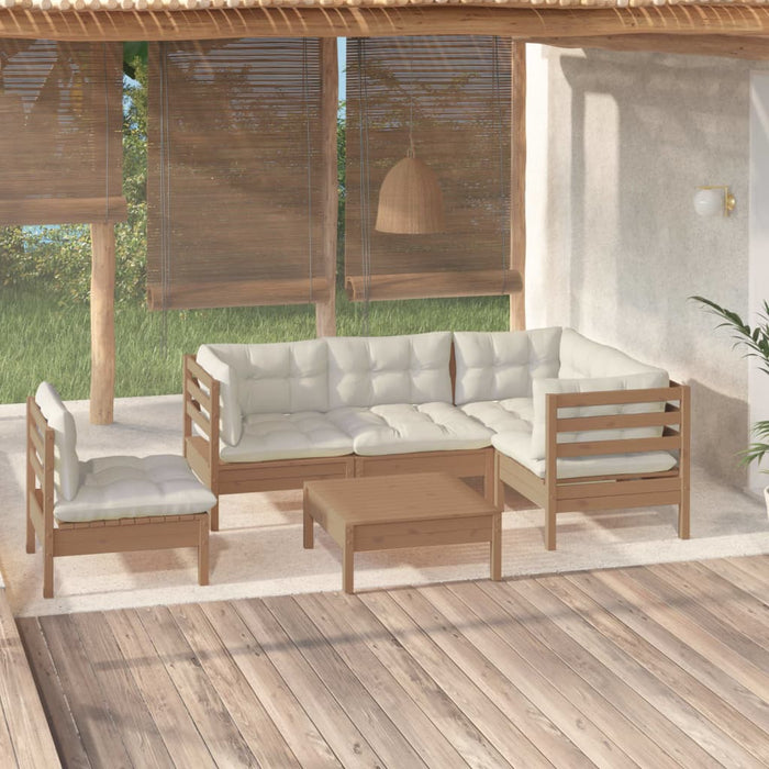 6-tlg. Garten-Lounge-Set mit Kissen Honigbraun Kiefernholz