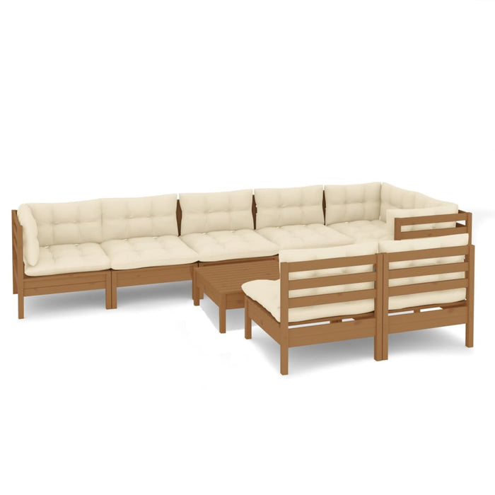 9-tlg. Garten-Lounge-Set mit Kissen Honigbraun Kiefernholz