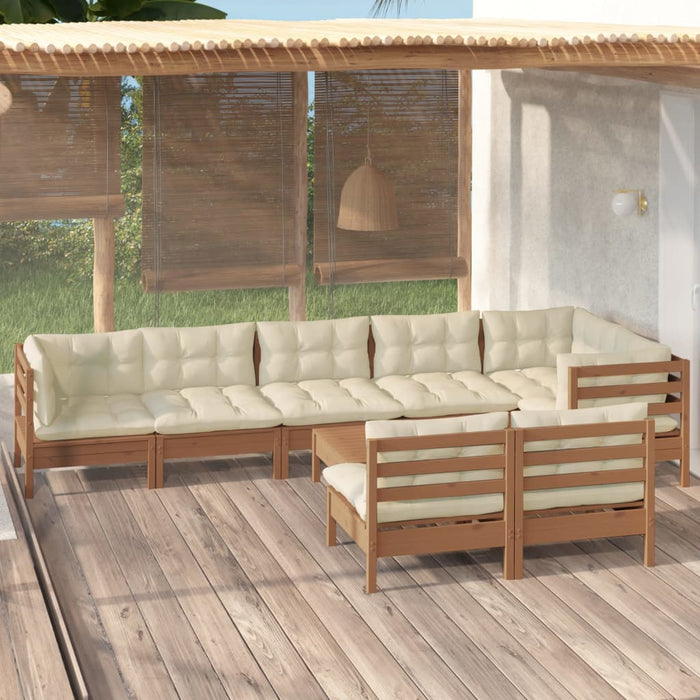 9-tlg. Garten-Lounge-Set mit Kissen Honigbraun Kiefernholz