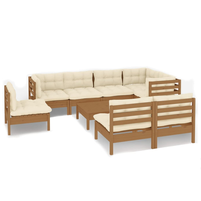 9-tlg. Garten-Lounge-Set mit Kissen Honigbraun Kiefernholz