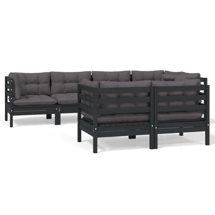 7-tlg. Garten-Lounge-Set mit Kissen Schwarz Massivholz Kiefer