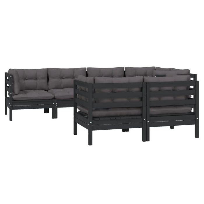 7-tlg. Garten-Lounge-Set mit Kissen Schwarz Massivholz Kiefer