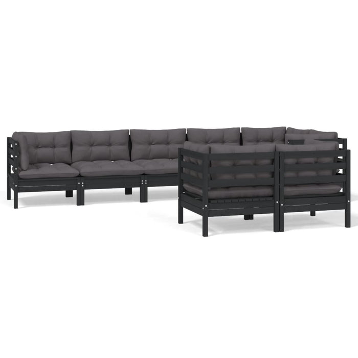 8 pcs. Garden lounge set with cushions black solid pine wood