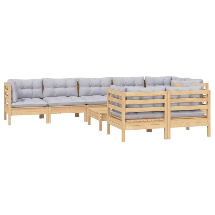9-tlg. Garten-Lounge-Set mit Grauen Kissen Kiefer Massivholz
