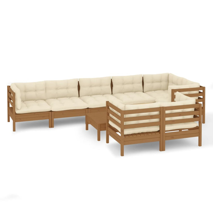9-tlg. Garten-Lounge-Set mit Kissen Honigbraun Kiefernholz