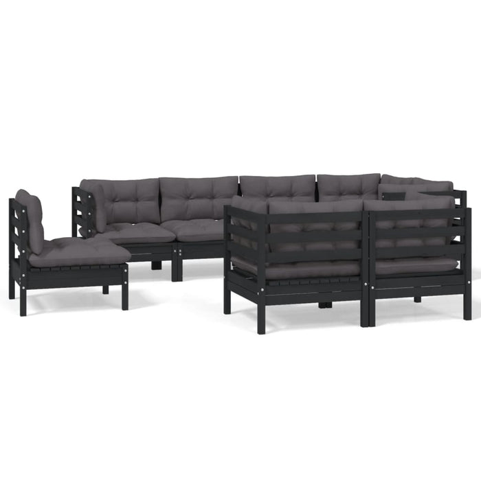 8 pcs. Garden lounge set with cushions black solid pine wood