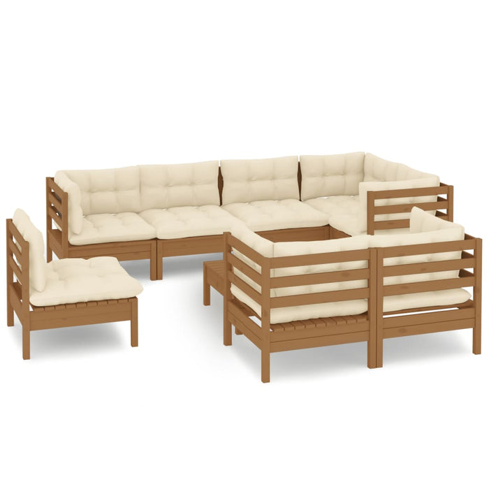 9-tlg. Garten-Lounge-Set mit Kissen Honigbraun Kiefernholz