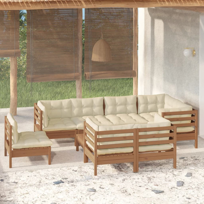 9-tlg. Garten-Lounge-Set mit Kissen Honigbraun Kiefernholz