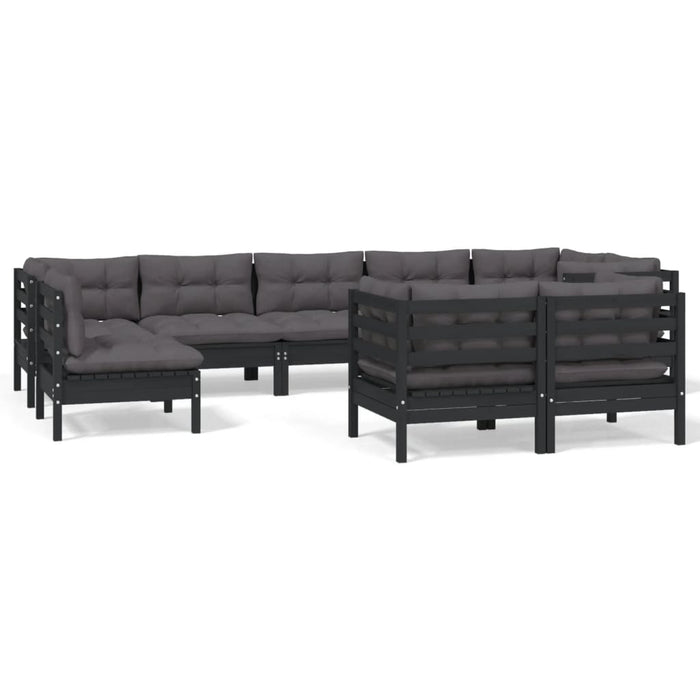 9-tlg. Garten-Lounge-Set mit Kissen Schwarz Kiefer Massivholz