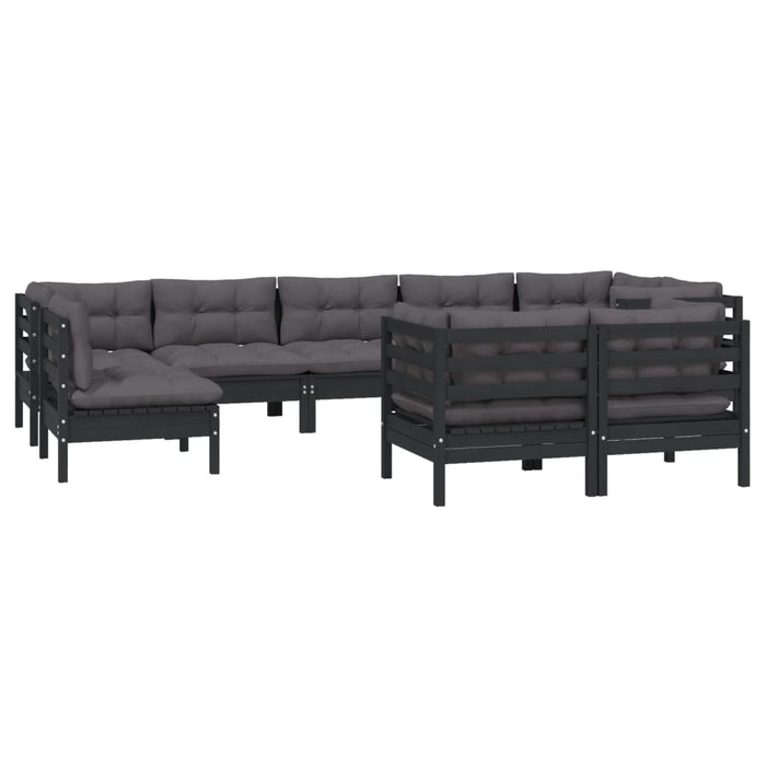 9-tlg. Garten-Lounge-Set mit Kissen Schwarz Kiefer Massivholz