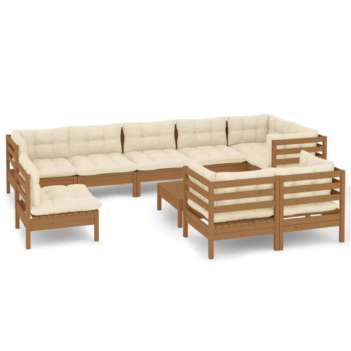 10-tlg. Garten-Lounge-Set mit Kissen Honigbraun Kiefernholz