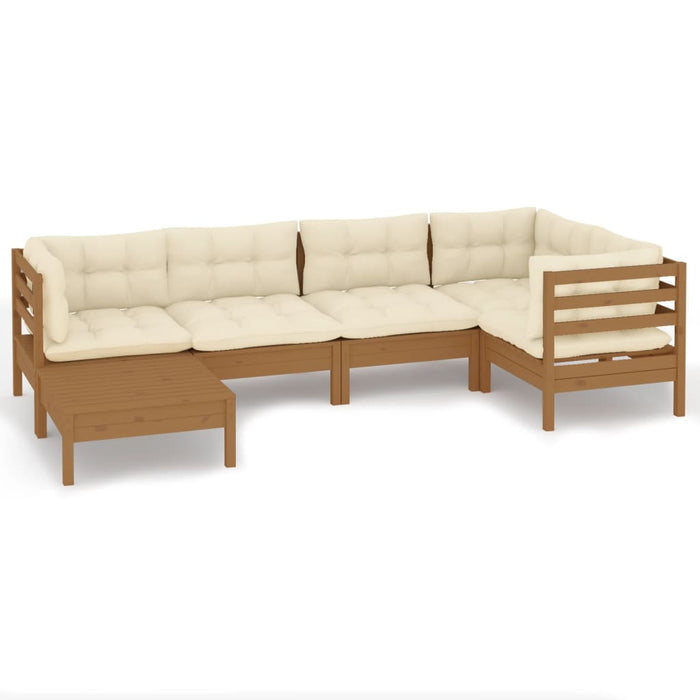 6-tlg. Garten-Lounge-Set mit Kissen Honigbraun Kiefernholz