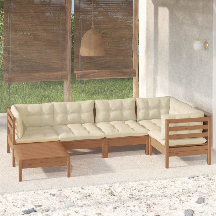 6-tlg. Garten-Lounge-Set mit Kissen Honigbraun Kiefernholz