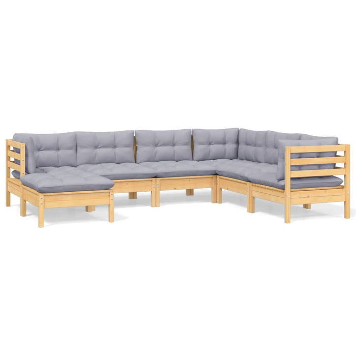 7-tlg. Garten-Lounge-Set mit Grauen Kissen Kiefer Massivholz