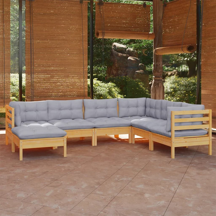 7-tlg. Garten-Lounge-Set mit Grauen Kissen Kiefer Massivholz