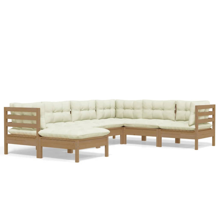 7-tlg. Garten-Lounge-Set mit Kissen Honigbraun Kiefernholz