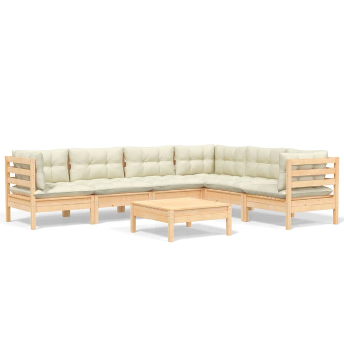 7-tlg. Garten-Lounge-Set mit Creme Kissen Massivholz Kiefer