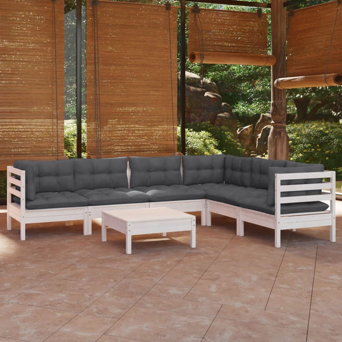 7-tlg. Garten-Lounge-Set mit Kissen Weiß Kiefer Massivholz
