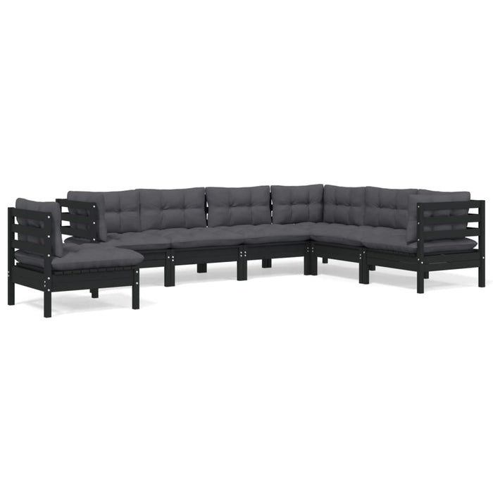 7-tlg. Garten-Lounge-Set mit Kissen Schwarz Kiefer Massivholz