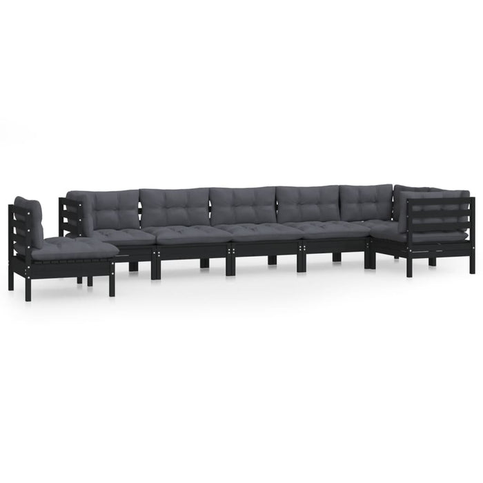 8-tlg. Garten-Lounge-Set mit Kissen Schwarz Massivholz Kiefer