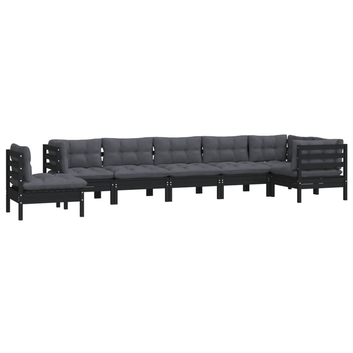 8-tlg. Garten-Lounge-Set mit Kissen Schwarz Massivholz Kiefer