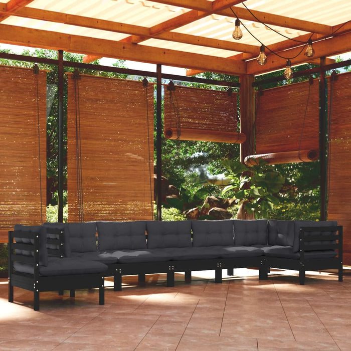 8-tlg. Garten-Lounge-Set mit Kissen Schwarz Massivholz Kiefer