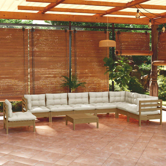 9-tlg. Garten-Lounge-Set mit Kissen Honigbraun Kiefernholz