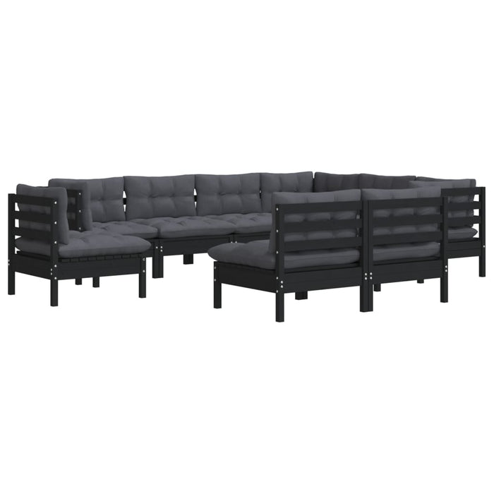 9-tlg. Garten-Lounge-Set mit Kissen Schwarz Massivholz Kiefer