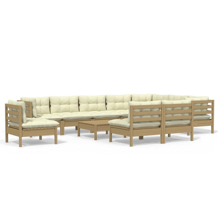 11-tlg. Garten-Lounge-Set mit Kissen Honigbraun Kiefernholz