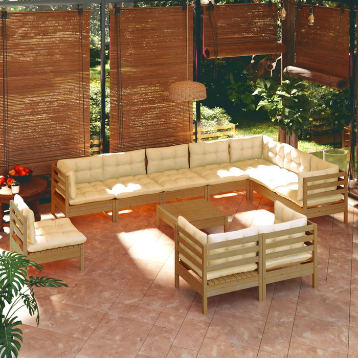 11-tlg. Garten-Lounge-Set mit Kissen Honigbraun Kiefernholz