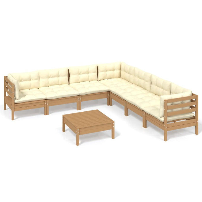 8-tlg. Garten-Lounge-Set mit Kissen Honigbraun Kiefernholz