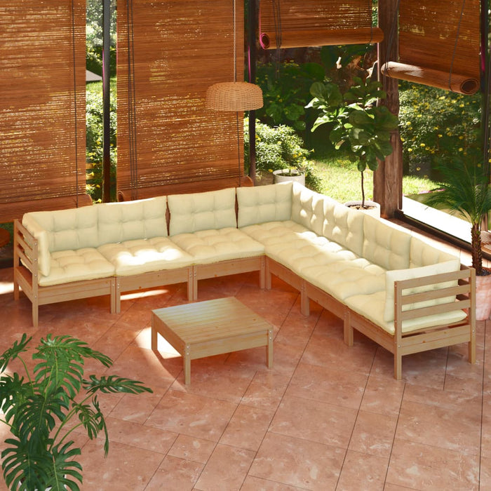 8-tlg. Garten-Lounge-Set mit Kissen Honigbraun Kiefernholz