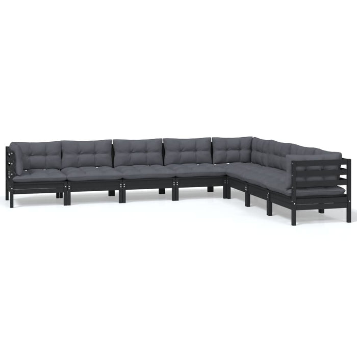8-tlg. Garten-Lounge-Set mit Kissen Schwarz Massivholz Kiefer