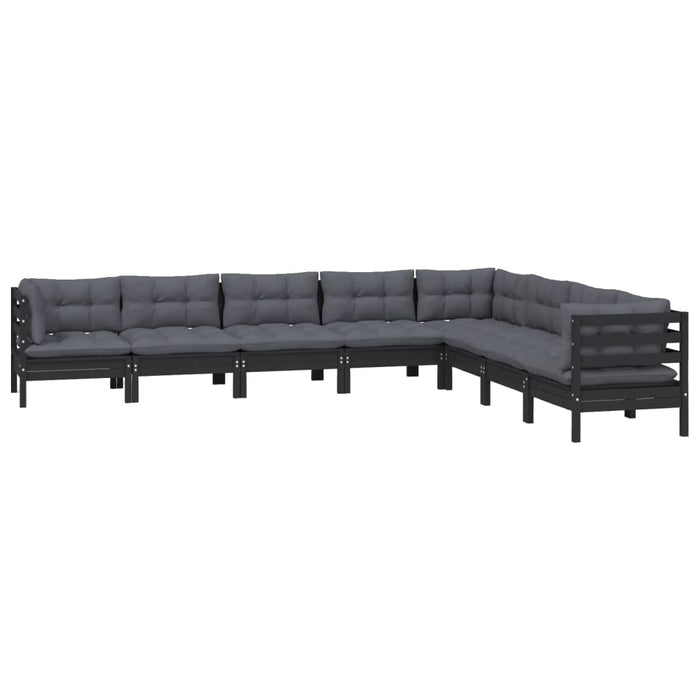 8-tlg. Garten-Lounge-Set mit Kissen Schwarz Massivholz Kiefer