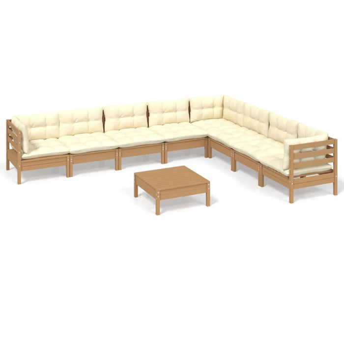 9-tlg. Garten-Lounge-Set mit Kissen Honigbraun Kiefernholz