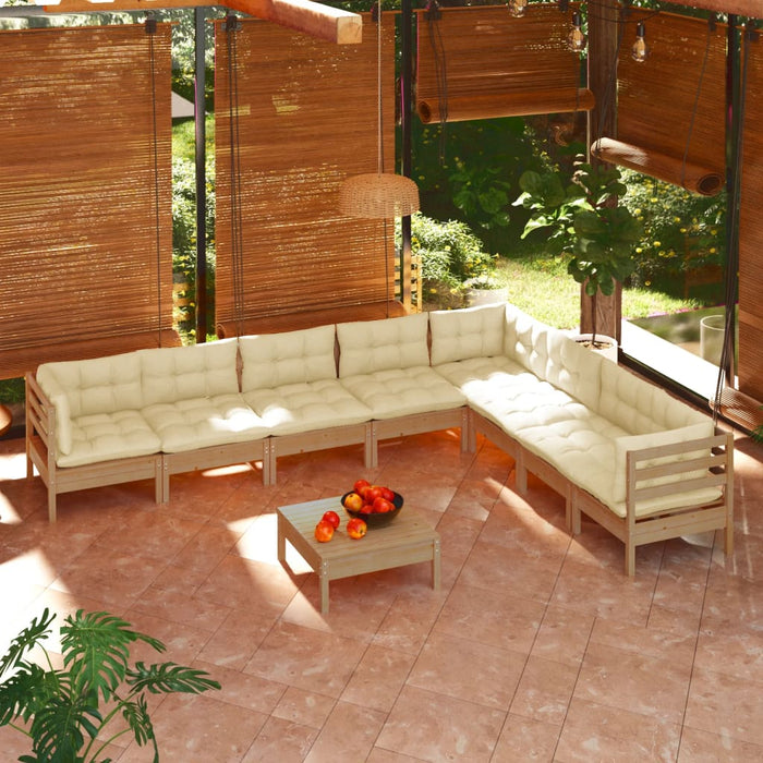 9-tlg. Garten-Lounge-Set mit Kissen Honigbraun Kiefernholz