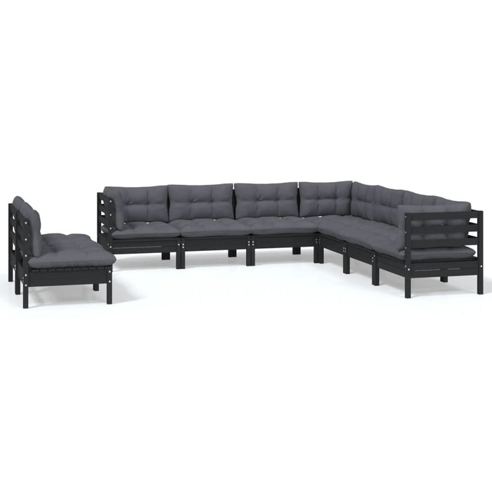 9-tlg. Garten-Lounge-Set mit Kissen Schwarz Massivholz Kiefer