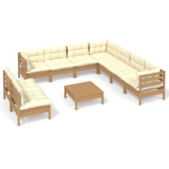 10-tlg. Garten-Lounge-Set mit Kissen Honigbraun Kiefernholz