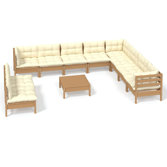 11-tlg. Garten-Lounge-Set mit Kissen Honigbraun Kiefernholz