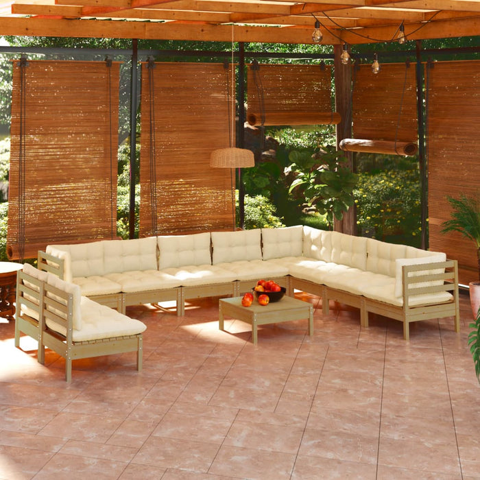 11-tlg. Garten-Lounge-Set mit Kissen Honigbraun Kiefernholz