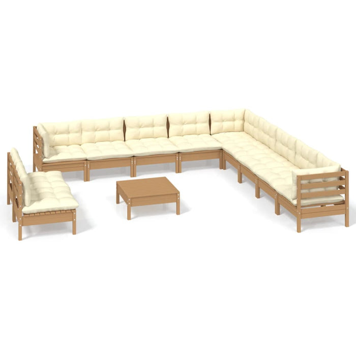 12-tlg. Garten-Lounge-Set mit Kissen Honigbraun Kiefernholz