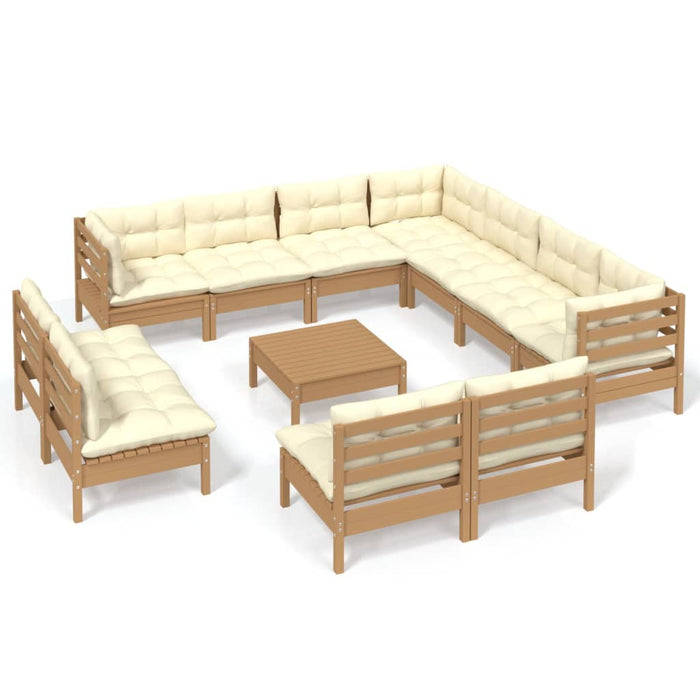 12-tlg. Garten-Lounge-Set mit Kissen Honigbraun Kiefernholz