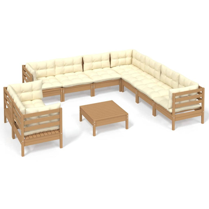 10-tlg. Garten-Lounge-Set mit Kissen Honigbraun Kiefernholz