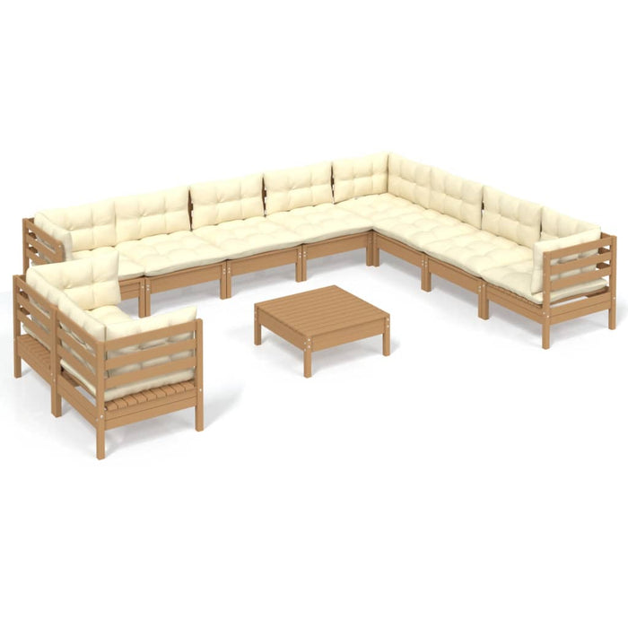 11-tlg. Garten-Lounge-Set mit Kissen Honigbraun Kiefernholz