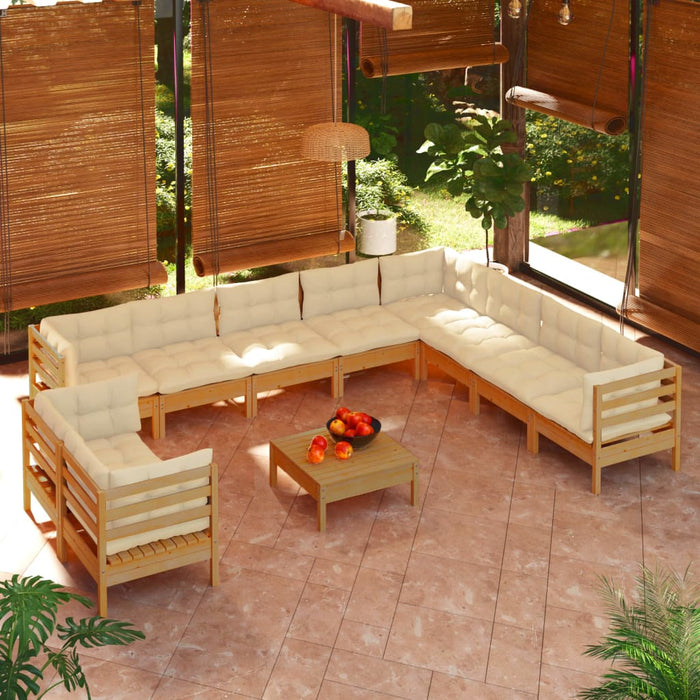 11-tlg. Garten-Lounge-Set mit Kissen Honigbraun Kiefernholz