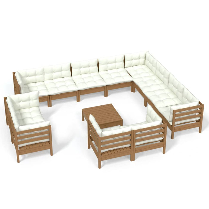13-tlg. Garten-Lounge-Set mit Kissen Honigbraun Kiefernholz