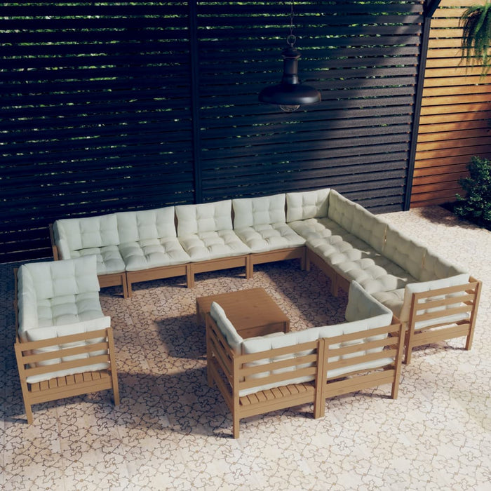 13-tlg. Garten-Lounge-Set mit Kissen Honigbraun Kiefernholz