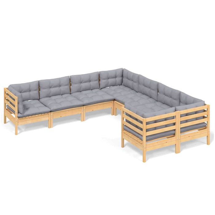 8-tlg. Garten-Lounge-Set mit Grauen Kissen Massivholz Kiefer